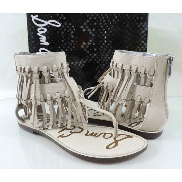 Sam Edelman Griffen Gladiator Fringe Flat Thong Sandals Leather Ivory Size 7 - Picture 1 of 9